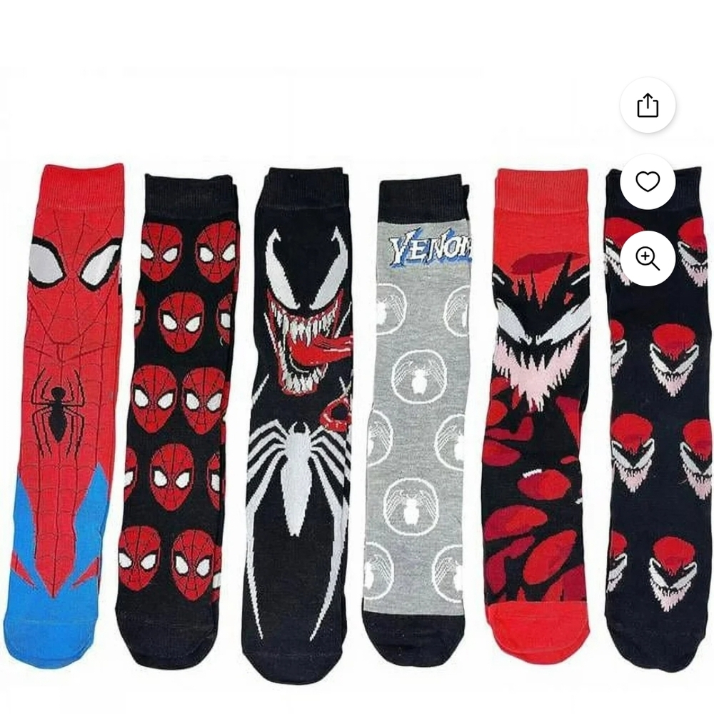Marvel Men's Spider-Man and Venom Socks - Red, Black, Blue, Gray